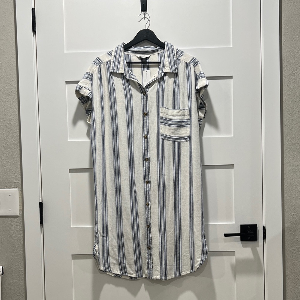 NWT - AE Blue & White Striped Button Down Dress - Women’s Size L